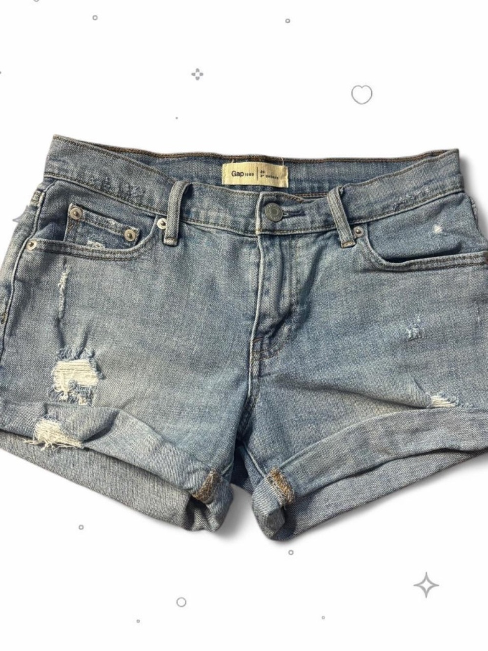 Gap 1969 Distressed Denim Rolled Cuff Jean Shorts Size 25 0
